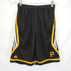 Adidas Youth Black and Yellow 3 Stripe Pittsburgh Letter P Shorts Size L(14-16)